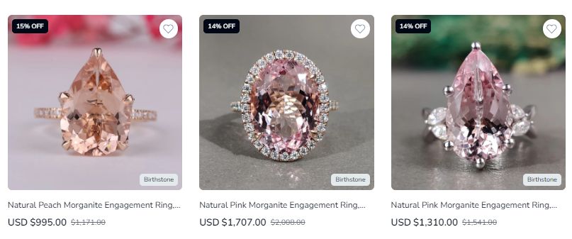 Natural Morganite Rings for sale
