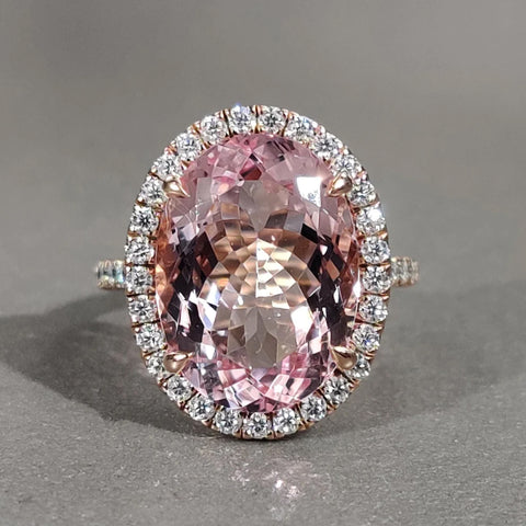 Natural Pink Morganite Engagement Ring, 7.41 CT Oval Cut Halo Wedding Ring, November Birthstone Ring