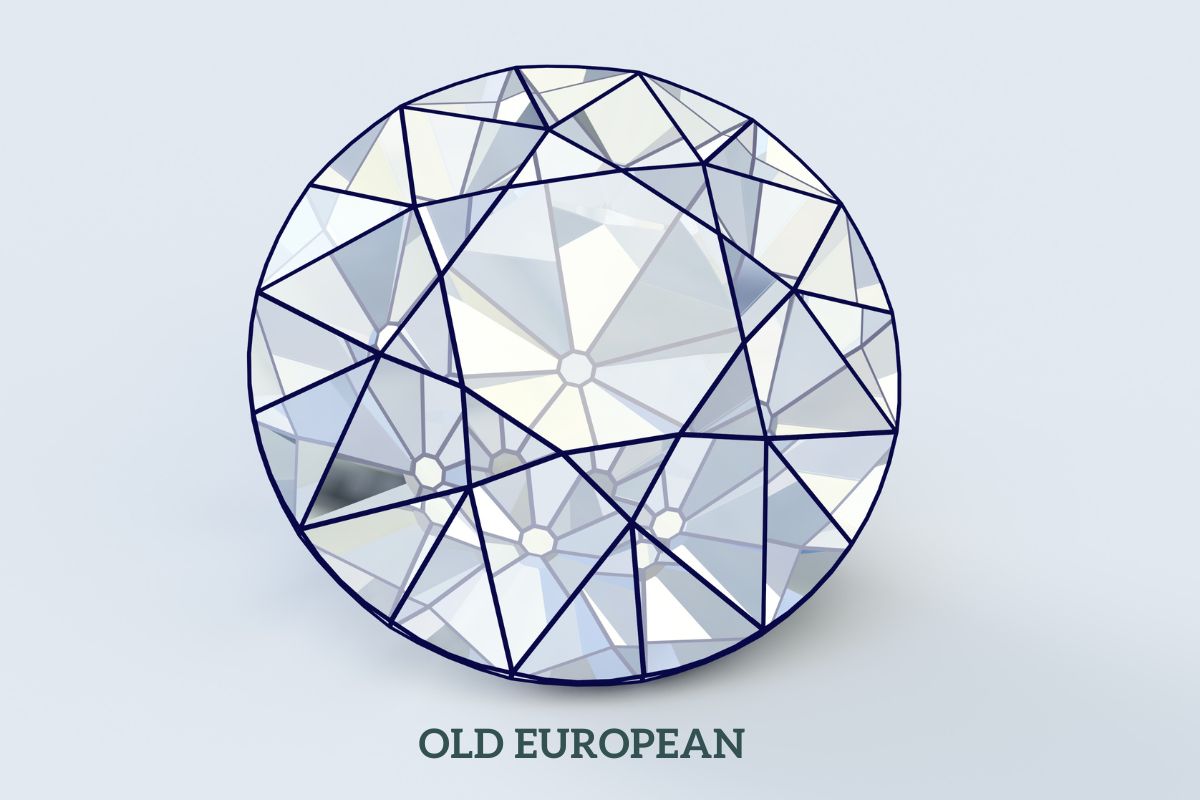 Old European diamond cut close up view