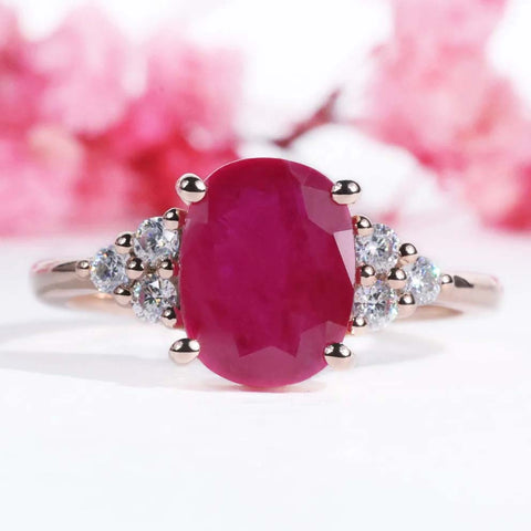 Natural Ruby Engagement Ring, 2.04 CT Oval Cut Ruby July Birthstone Ring