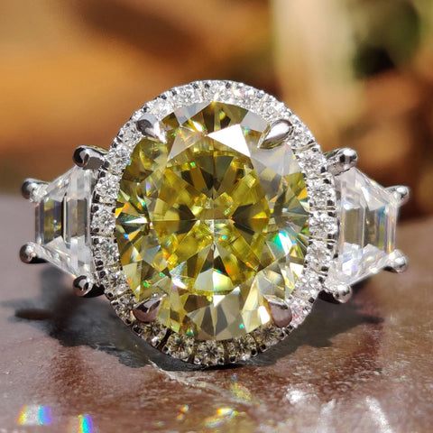 4.44 CT Oval Cut Canary Yellow Moissanite Ring, Halo Engagement Ring