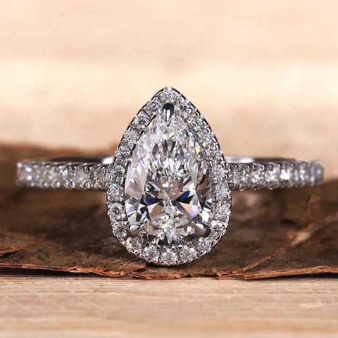 1 carat Pear Shaped Diamond Ring, Pear Lab Grown Diamond Halo Engagement Ring