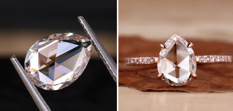 Pear Rose Cut Lab Grown Diamond for Custom Engagement Ring