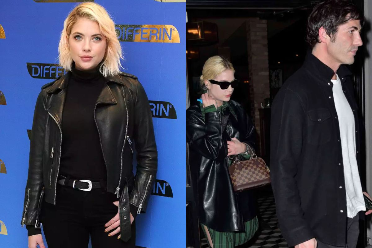 Photo of ashley benson and her partner on the right side of the image with her photo on left side
