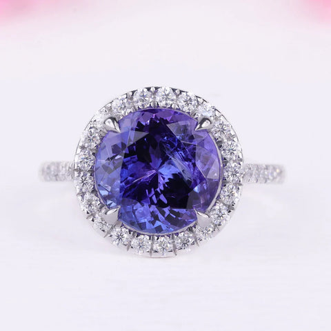 3.95 CT Round Natural Tanzanite Engagement Ring, December Birthstone Ring