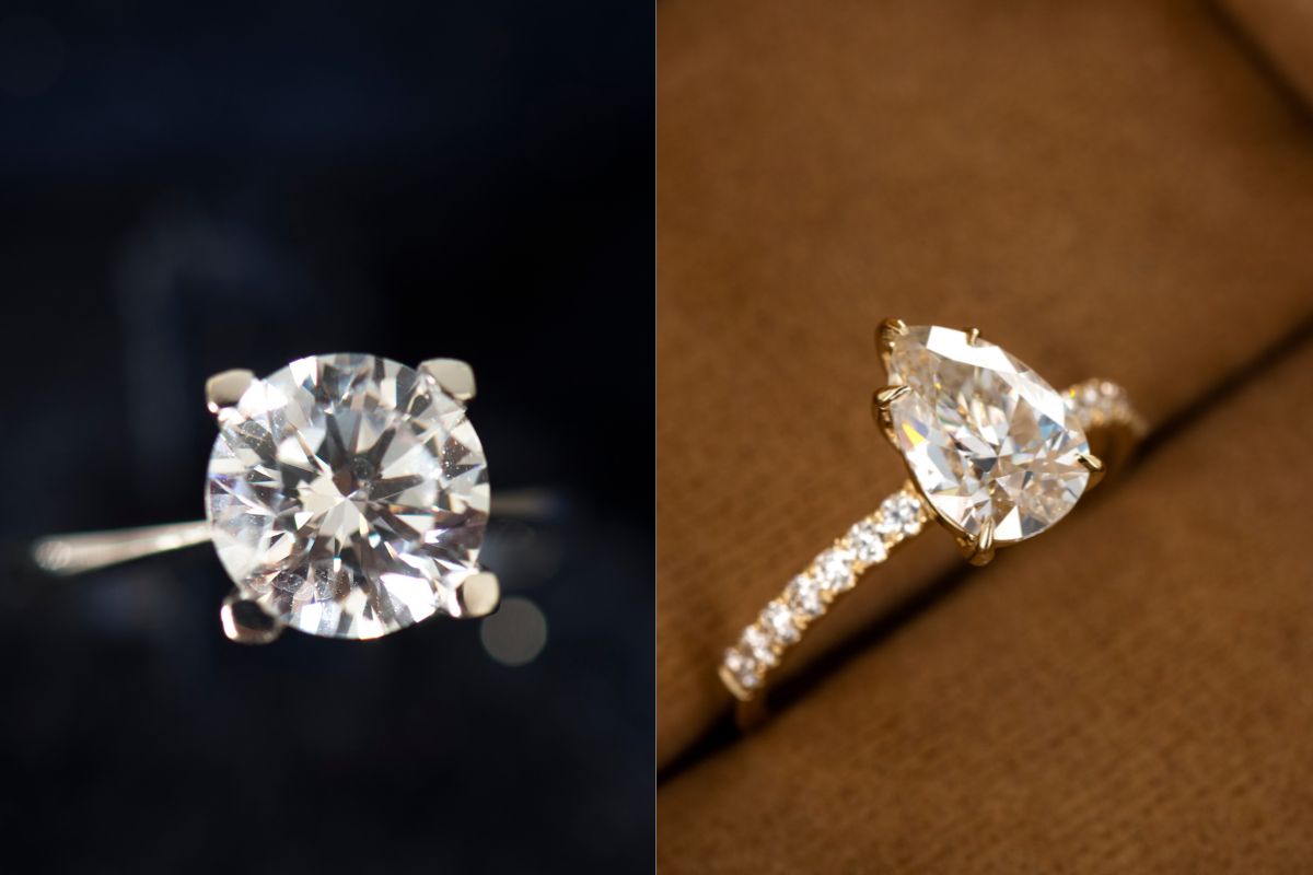 Solitaire setting ring on left side and Pavé setting ring on right side.