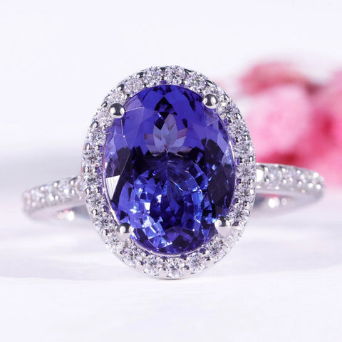 SOLD Deep Blue Tanzanite Ring in 14K Solid White Gold w Natural - Ruby Lane