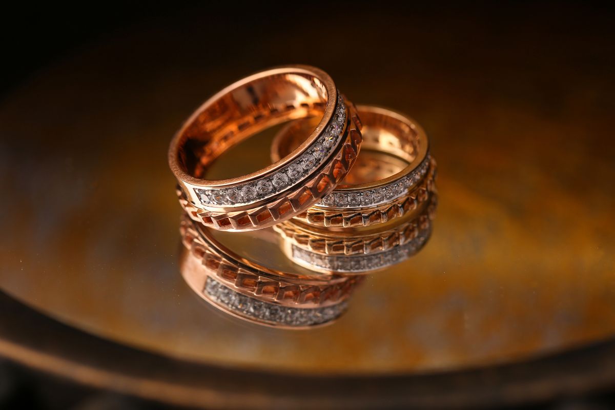 Two beautiful rose gold ring kept together.