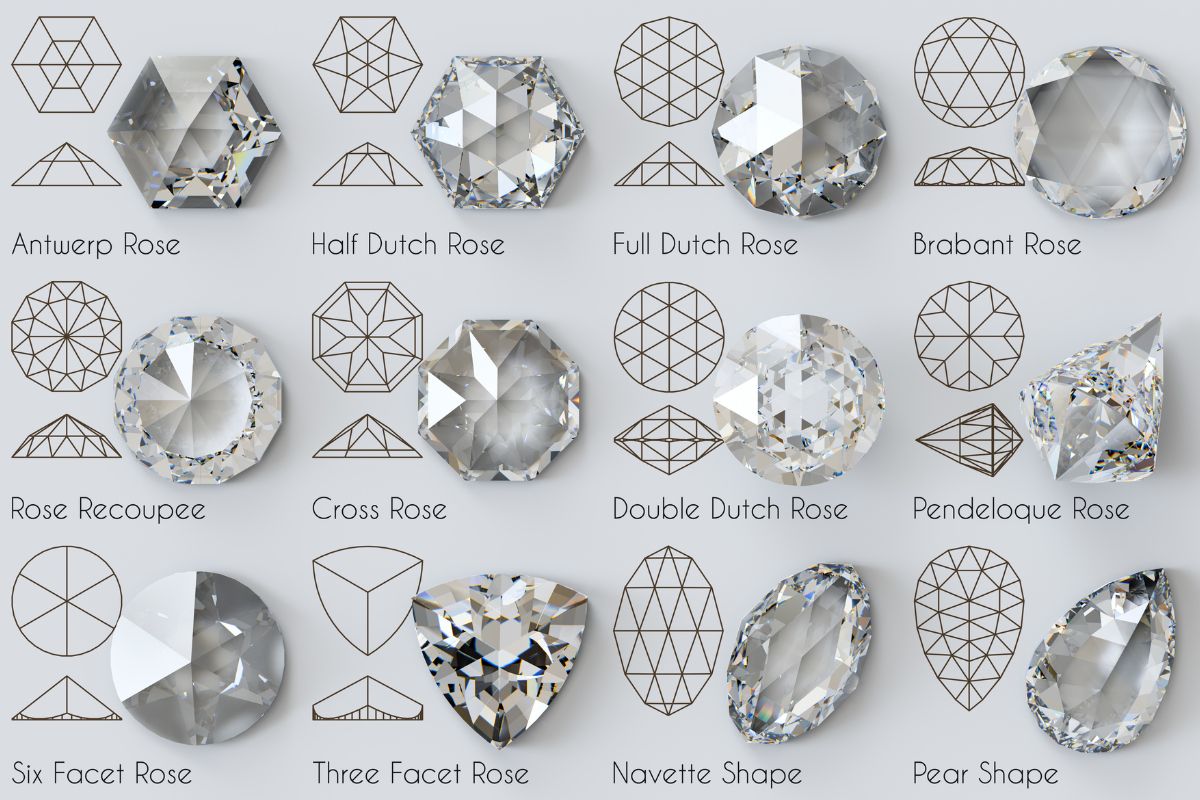 Various fancy diamond cuts shown in the image