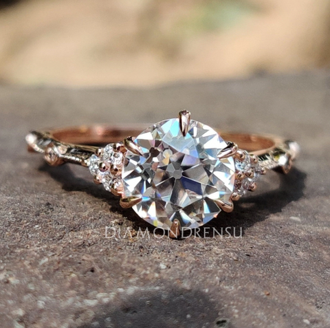 Vintage Moissanite Ring With Two-Tone Gold Band