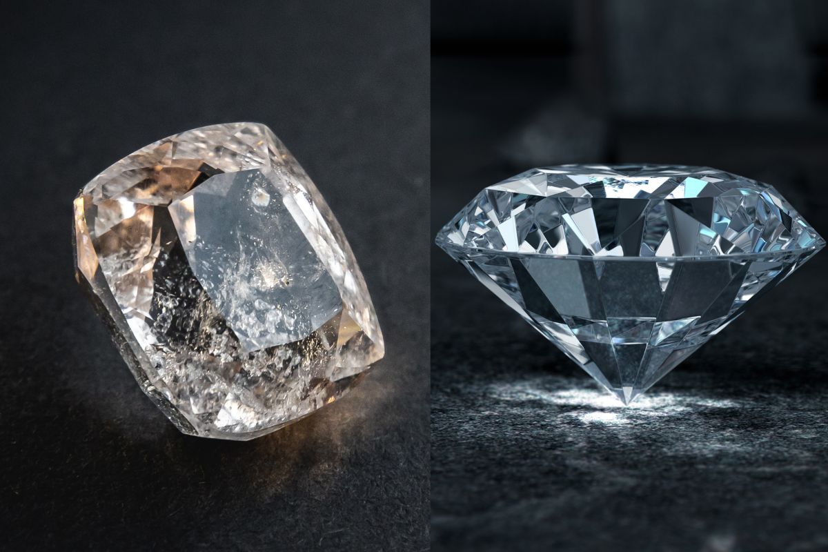 White topaz on the left and shinning diamond on the right side of picture