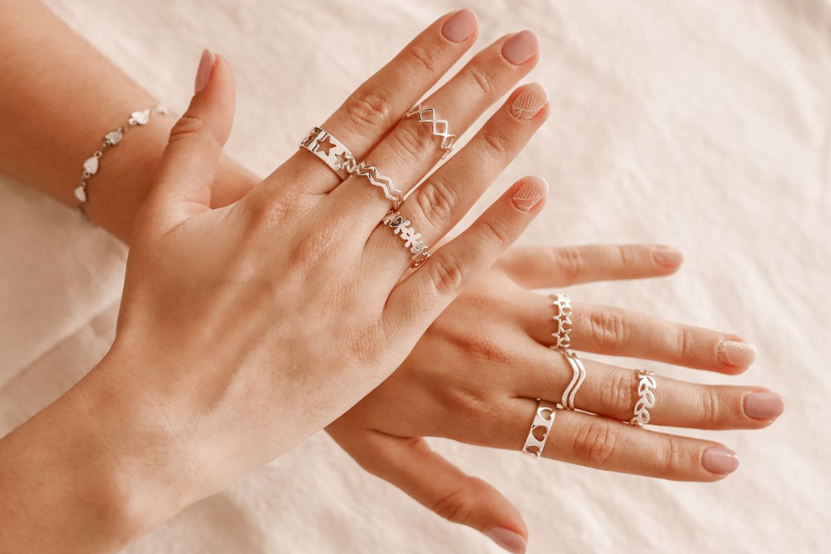 Woman Wearing Rings on Different Fingers in both hands showcasing Symbolism