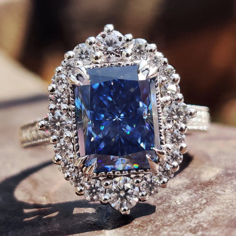 Antique Vintage Ring, 2.81 CT Radiant Electric Blue Moissanite Ring