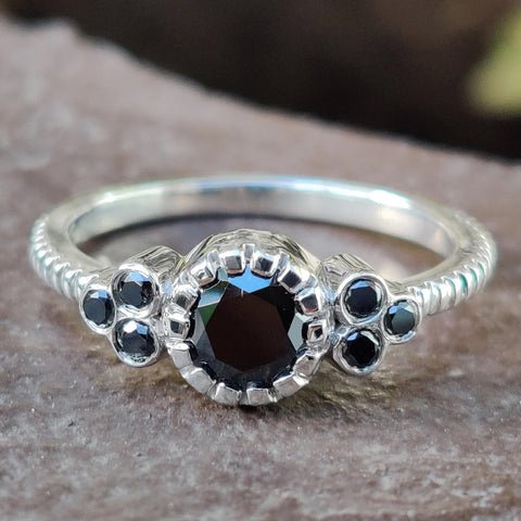 Stunning 0.54 TW Round Black Color Moissanite Wedding Ring
