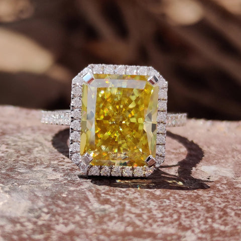 Canary Yellow 7.24 TCW Radiant Cut Moissanite Halo Engagement Ring
