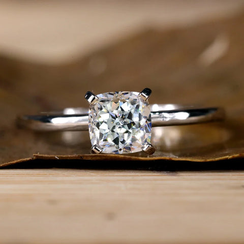 Cushion Rensu Cut Lab Created Diamond Engagement Ring, 1.03 CT F/VS Lab Diamond Solitaire Ring, Anniversary Gift Ring