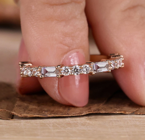 Baguette and Round Lab Grown Diamond Wedding Band