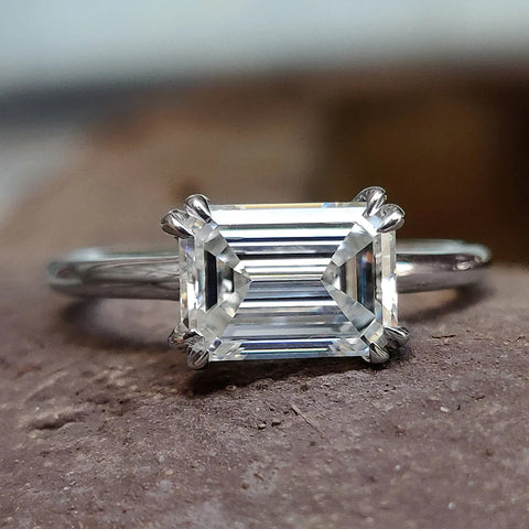 East-to-west Emerald Cut Moissanite Ring, 2.25 CT Colorless Moissanite Engagement Ring, Anniversary Gift Ring