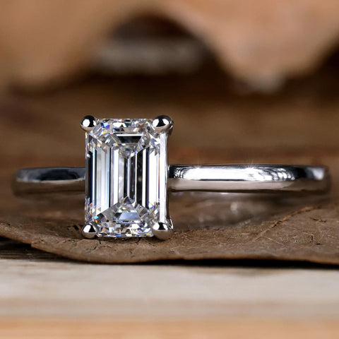 1 CT Emerald Cut Diamond Engagement Ring, EF/VVS Lab Grown Diamond Solitaire Ring