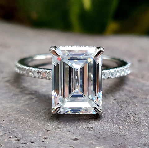No Windmill Emerald Cut Colorless Moissanite Engagement Ring