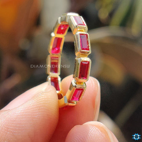 Classic Red Garnet Baguette Bezel Set Eternity Wedding Band