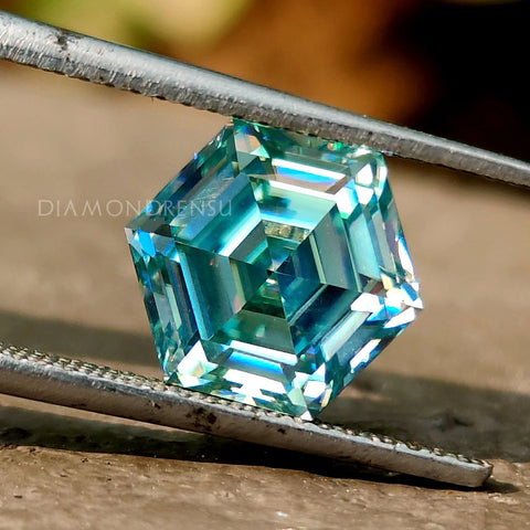 2.79 CT Hexagon Cut Cyan Blue Loose Moissanite for Engagement Ring