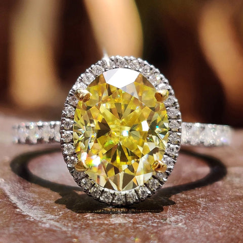 2.36 CT Oval Cut Canary Yellow Moissanite Halo Engagement Ring