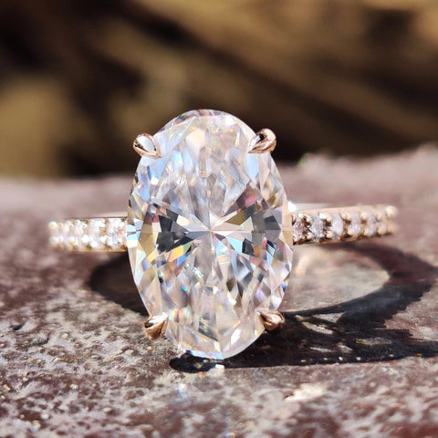 3.32 TW Oval Cut Hidden Halo Cathedral Set Unique Moissanite Engagement Ring