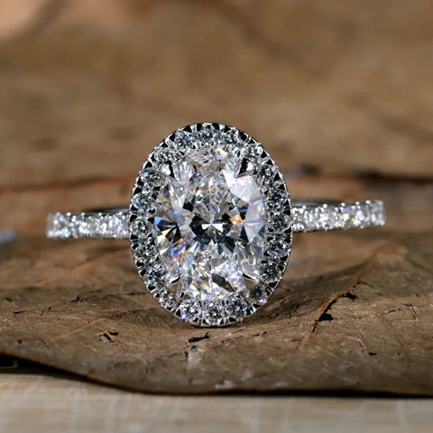 Oval Engagement Ring, E/VS1 Lab Created Diamond Halo Engagement Ring, IGI Certified Lab Diamond Ring