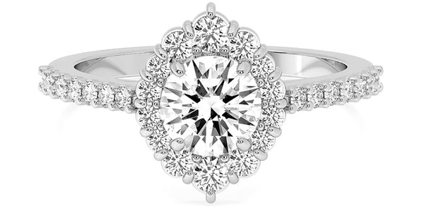 round cut diamond halo pave engagement ring