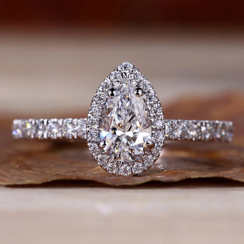 0.60 CT Pear Cut Lab Grown Diamond Halo Engagement Ring