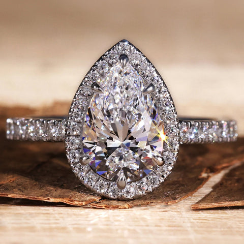 1.50 CT Pear Lab Grown Diamond Ring, Halo Engagement Ring