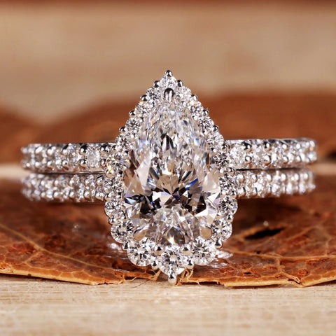 2.25 TW Pear Cut Lab Grown Diamond Engagement Ring with Matching Band