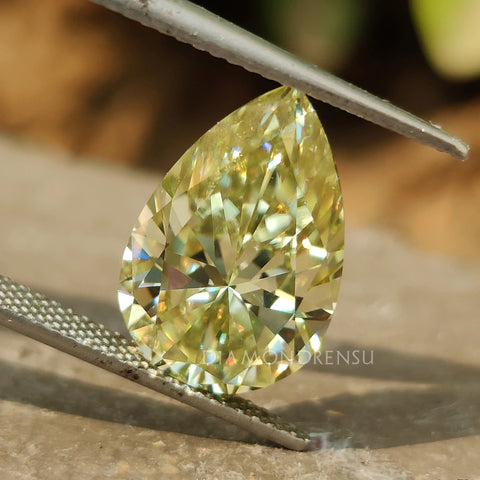 Antique 4.95 CT Pear Cut Greenish Yellow Moissanite Loose Stone for Wedding Ring