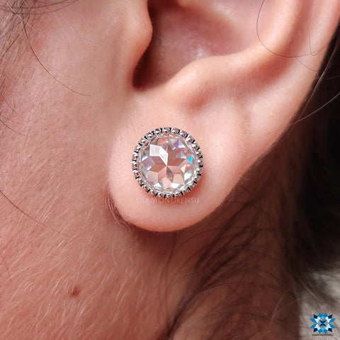 round rose cut moissanite stud earrings - diamondrensu