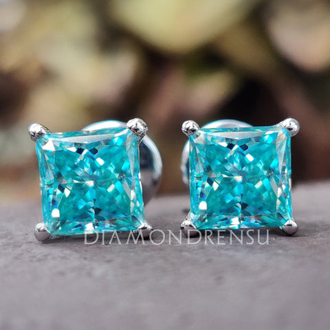 princess cut blue moissanite earrings - diamondrensu