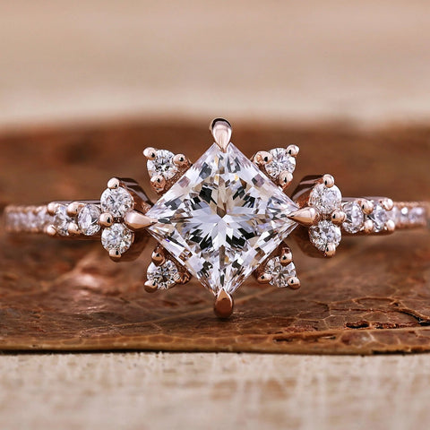 1 CT Princess Cut Lab Grown Diamond Unique Compass Prong Setting Engagement Ring