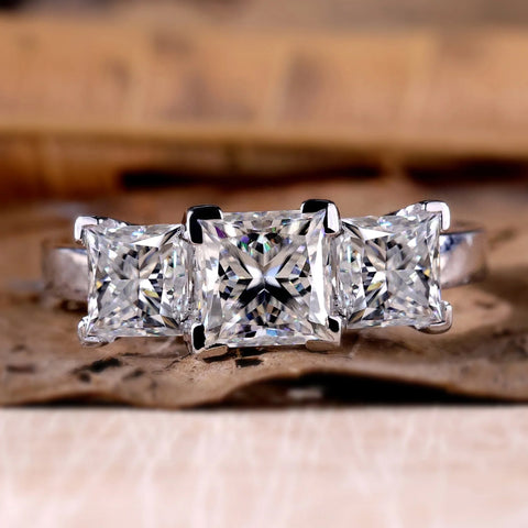 Princess Cut Three Stones Engagement Ring, 2.70 TCW G/VS Lab Created Diamond Engagement Ring, Anniversary Gift Ring