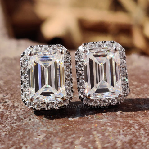 emerald cut moissanite halo stud earrings - diamondrensu
