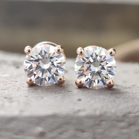 Round Brilliant Cut Moissanite Stud Earrings, Four Prongs Basket Setting Wedding Earrings - Screw Back Stud Earrings