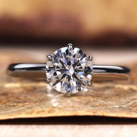 1 CT Round Cut Diamond Ring, Lab Grown Diamond Engagement Ring, Six Prongs Solitaire Ring