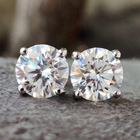 3.64 TCW Round Brilliant Cut Colorless Moissanite Stud Earrings