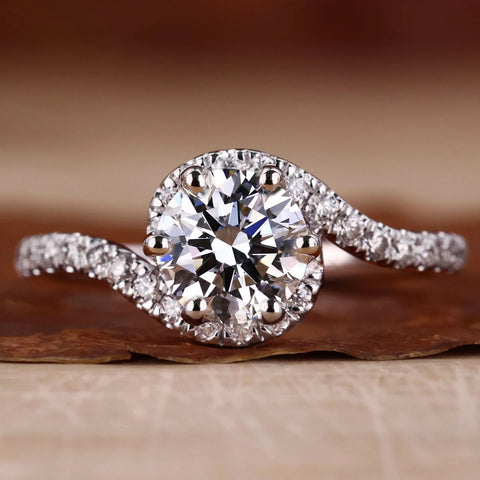 Round Lab Grown Diamond Bypass Halo Engagement Ring