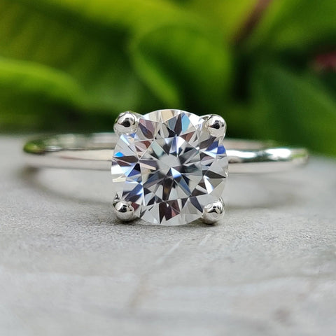 0.97 CT Round Brilliant Cut Four Prong Comfort Fit Moissanite Ring