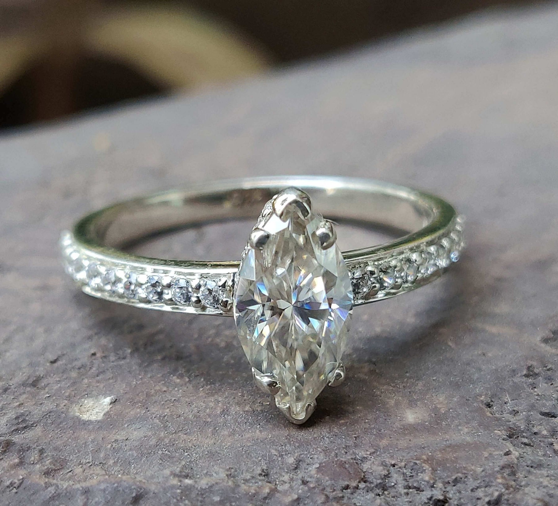 Pretty Hidden Halo Marquise Near Colorless Moissanite Engagement Ring ...