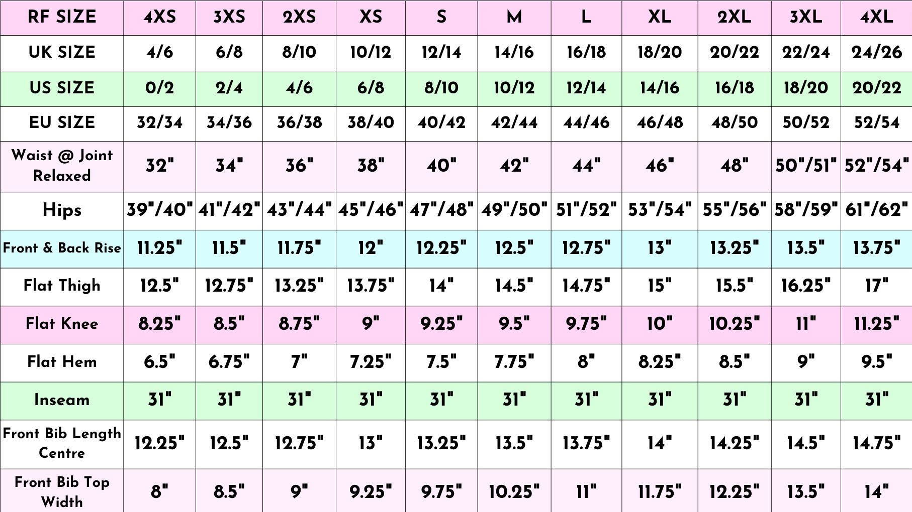 Size Chart – FlyGirl-Boutique1
