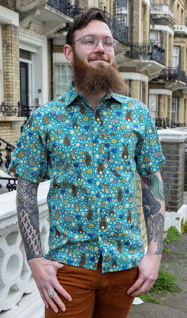 Sky Blue Paisley Short Sleeve Rayon Shirt