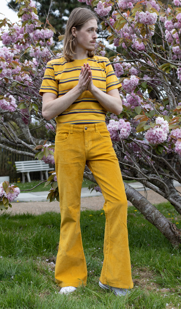 Adult Yellow Flower Bell Bottom Pants 