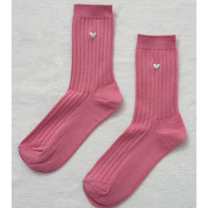 Embroidered Her Socks - PINK WATER + HEART - Prema Home
