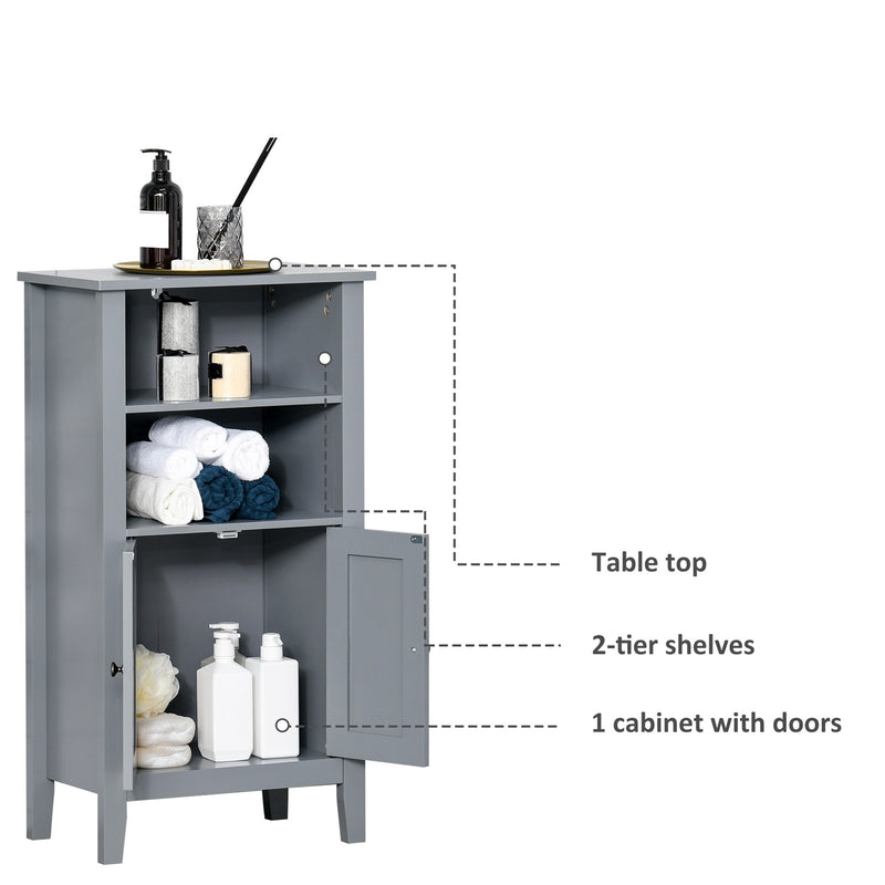 Gray 2 Tier Shelf Hidden Storage Bathroom Floor Cabinet